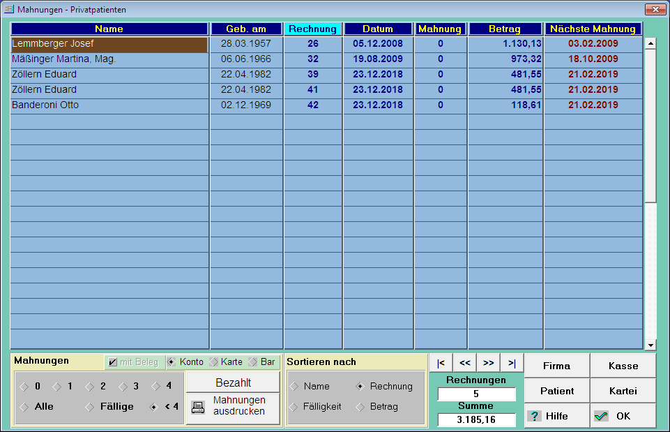 Rechnungen / Mahnungen